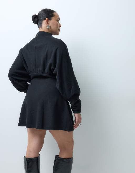 ASOS DESIGN Curve supersoft cinched waist mini dress in black, 4 of 5