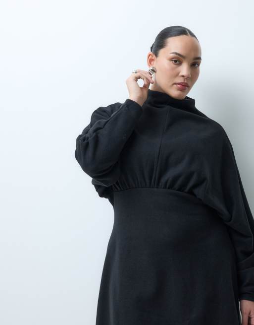 ASOS DESIGN Curve supersoft cinched waist mini dress in black, 5 of 5