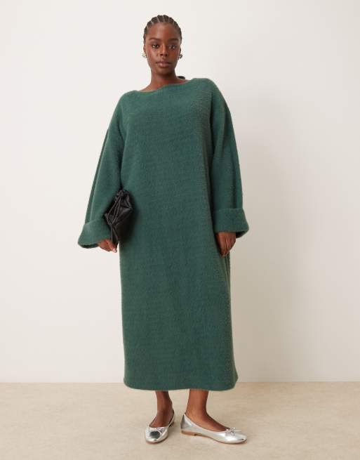 ASOS DESIGN Curve supersoft fluffy slouchy jumper midaxi dress in green ASOS