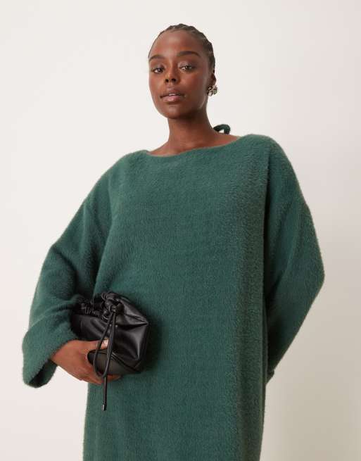 ASOS DESIGN Curve supersoft fluffy slouchy jumper midaxi dress in green ASOS