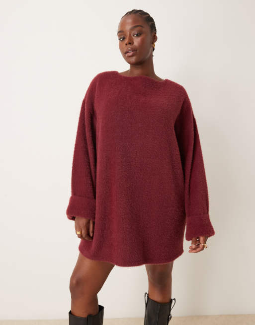 Burgundy fluffy jumper clearance