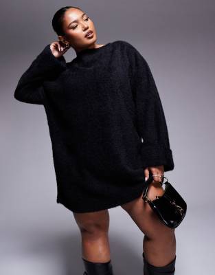 ASOS DESIGN Curve supersoft fluffy slouchy sweater mini dress in black