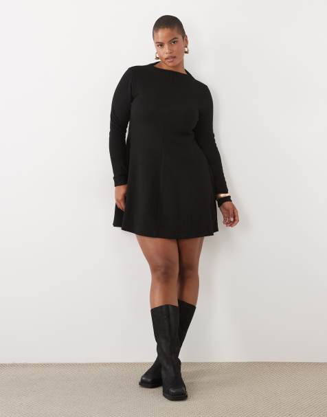 ASOS DESIGN curve supersoft grown on neck long sleeve dress - view 1