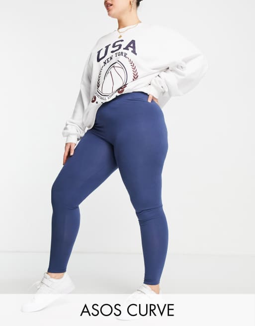 Plus Size Navy Blue Cotton Leggings