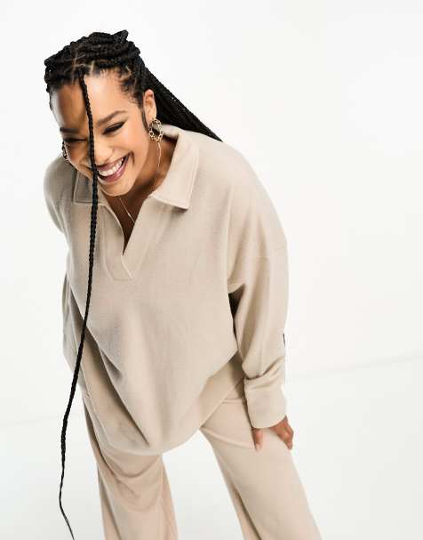 ASOS DESIGN Curve supersoft long line polo neck jumper co-ord in warm cream - CREAM - view 1