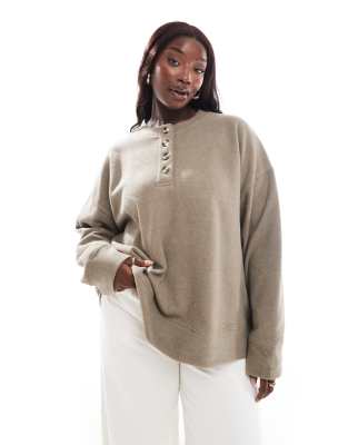 Asos Curve Asos Design Curve Supersoft Oversized Henley Sweater In Taupe Heather-brown