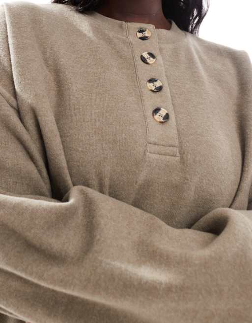 ASOS DESIGN Curve supersoft oversized henley sweater in taupe heather, 3 of 4