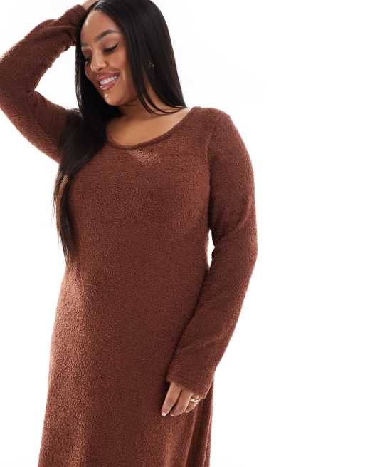 ASOS DESIGN Curve supersoft scoop neck fit and flare midi dress in chocolate