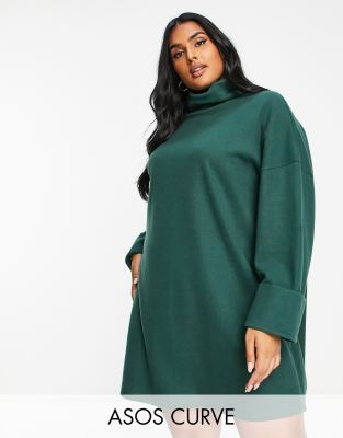 ASOS DESIGN Curve supersoft turned cuff roll neck mini jumper