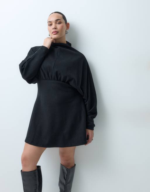 ASOS DESIGN Curve  supersoft waspy waist mini dress in black, 2 of 5