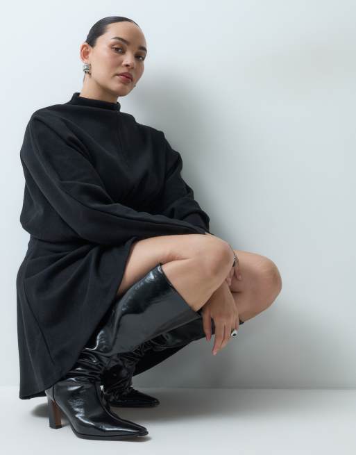 ASOS DESIGN Curve  supersoft waspy waist mini dress in black, 3 of 5
