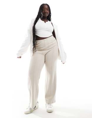 ASOS Curve ASOS DESIGN Curve supersoft wide rib jogger in warm cream-White