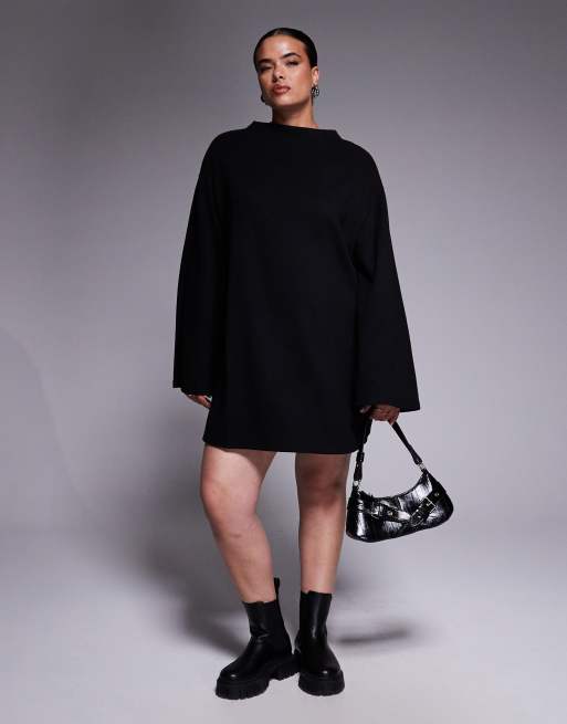 ASOS DESIGN Curve supersoft wide sleeve mini dress in black