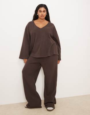 Asos Curve Asos Design Curve Supersoft Wide V Seam Fronts Sweater In Brown