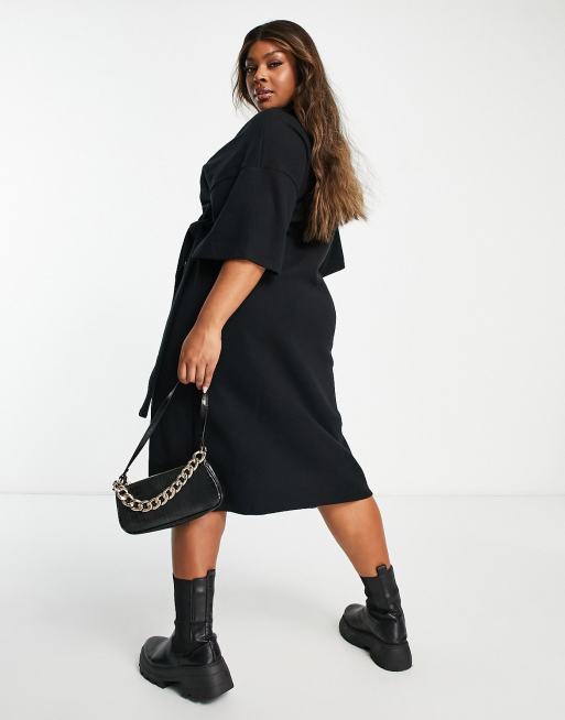 black wrap sweater dress Black Wrap Knit dress  Desert Mariposa Boutique