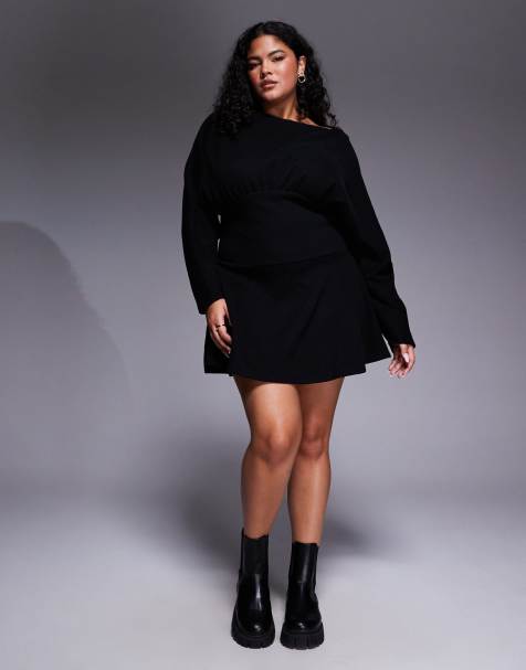 ASOS DESIGN Curve – Superweiches Blouson-Minikleid in Schwarz mit Fledermausärmeln und U-Boot-Ausschnitt - view 1