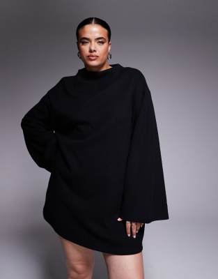 ASOS DESIGN Curve - Superweiches Minikleid in Schwarz mit weiten Ärmeln