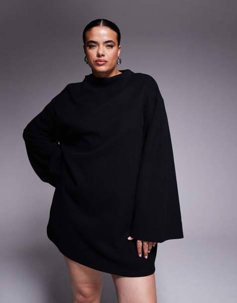 ASOS DESIGN Curve – Superweiches Minikleid in Schwarz mit weiten Ärmeln - view 1