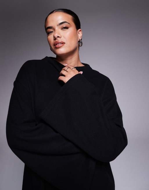 ASOS DESIGN Curve – Superweiches Minikleid in Schwarz mit weiten Ärmeln, 3 von 4
