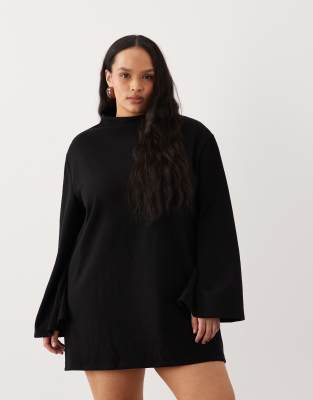 ASOS DESIGN Curve - Superweiches Minikleid in Schwarz mit weiten Ärmeln