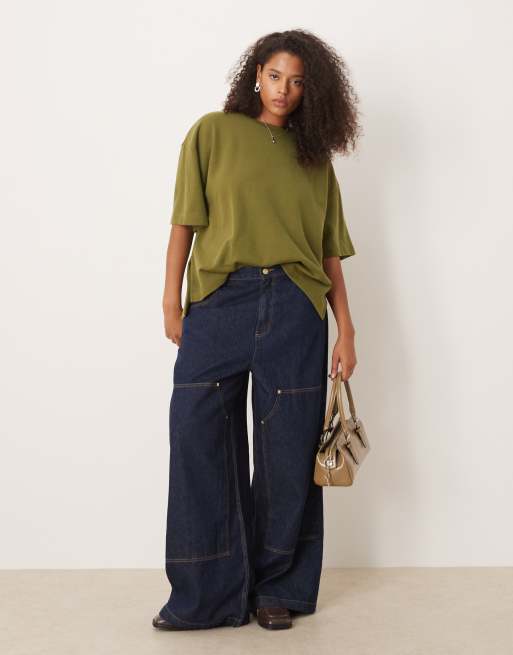 ASOS DESIGN Curve - Superzacht recht T-shirt in kaki, 4 van 4