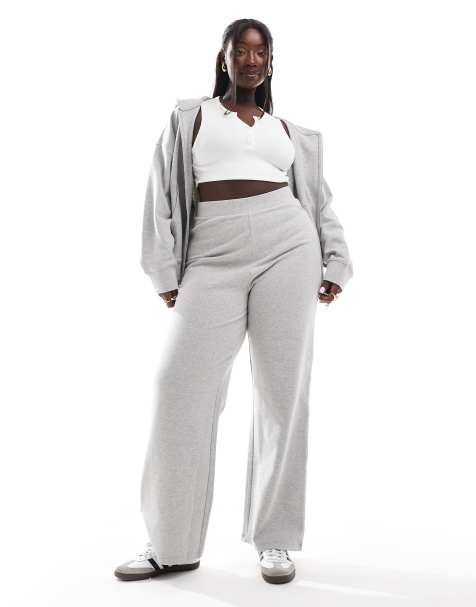 ASOS DESIGN Curve - Superzachte joggingbroek met wijde pijpen in grijs gemêleerd, deel van co-ord set - view 1