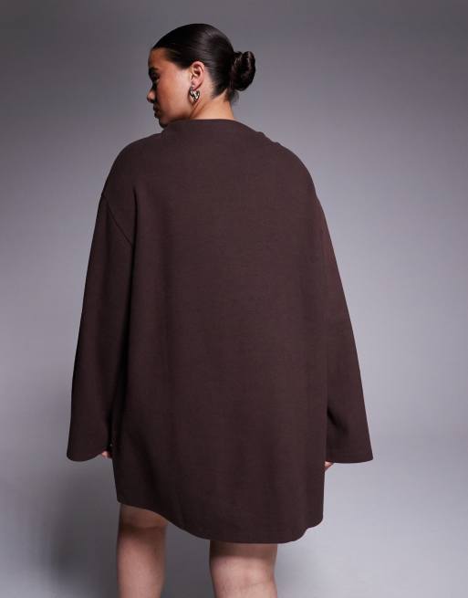 ASOS DESIGN Curve - Superzachte mini-jurk met wijde mouwen in chocoladebruin, 4 van 4
