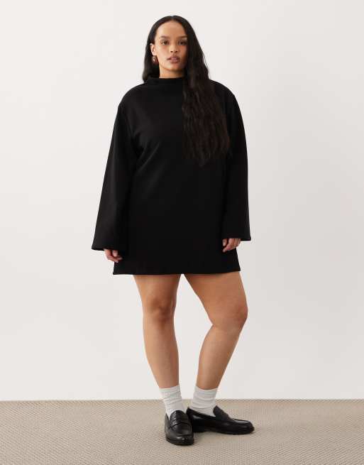 ASOS DESIGN Curve - Superzachte mini jurk met wijde mouwen in zwart, 2 van 4