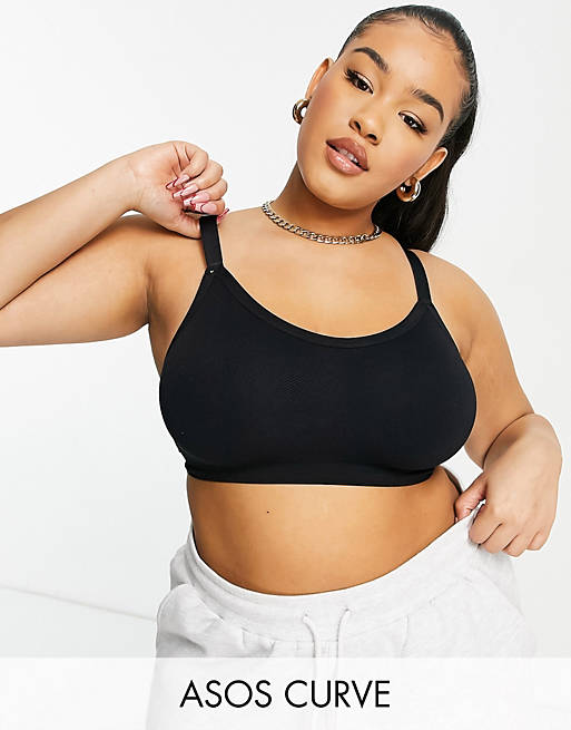 ASOS DESIGN Curve supportive recycled seamless bralet in black