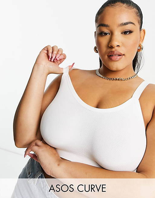 ASOS DESIGN Curve supportive recycled seamless bralette in white
