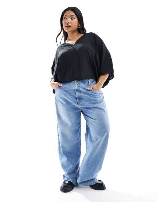 ASOS DESIGN Curve – Svart, a-linjeformad topp med långa ärmar och v-ringning, 4 av 4