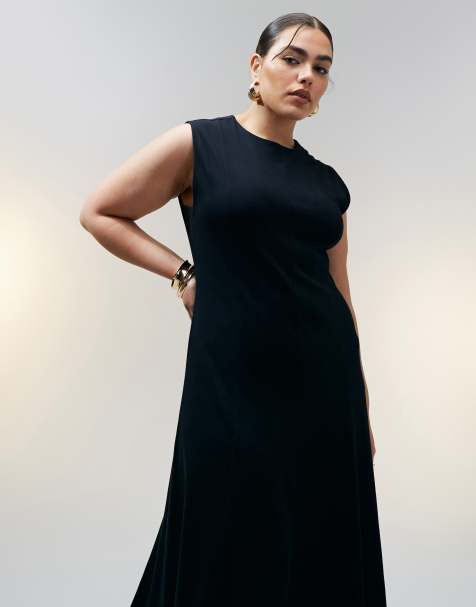 ASOS DESIGN Curve – Svart, ärmlös, midilång sundress i bomull - view 1