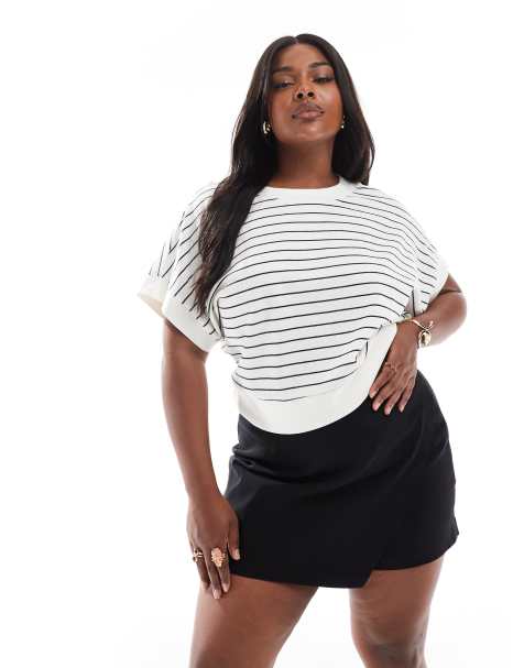 ASOS DESIGN Curve – Svart, asymmetrisk skort i bengalin - view 1