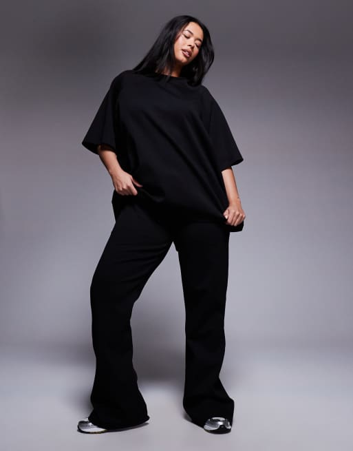 ASOS DESIGN Curve – Svart, dubbelstickad t-shirt med raglanärmar, del av set, 3 av 4