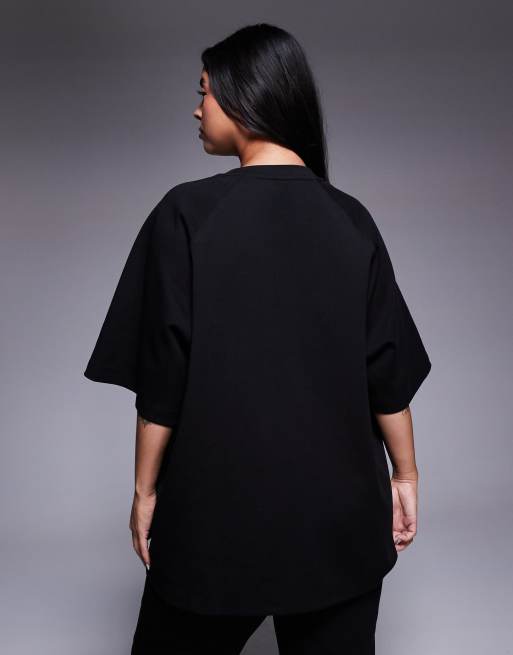 ASOS DESIGN Curve – Svart, dubbelstickad t-shirt med raglanärmar, del av set, 4 av 4