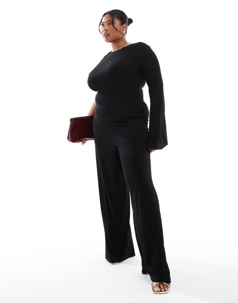 ASOS DESIGN Curve – Svart, enärmad jumpsuit med vida ben och knytning vid axeln - view 1