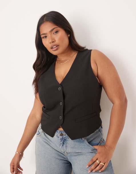 ASOS DESIGN Curve – Svart figursydd kostymväst - view 1