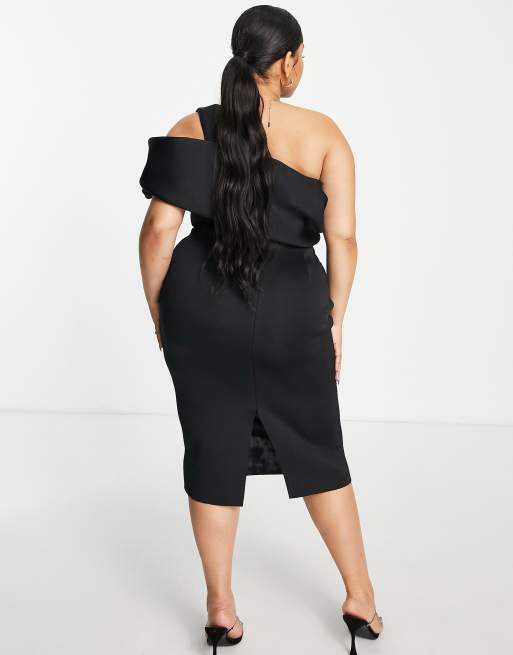 ASOS DESIGN Curve – Svart fodralklänning i midilängd med peekaboo-shoulder-design, 3 av 4