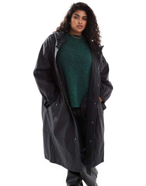 ASOS DESIGN Curve –Svart gummerad regnjacka i parkasstil - view 1