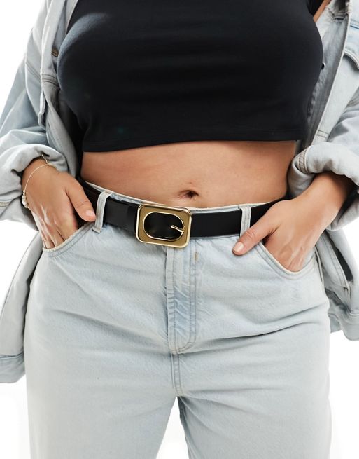 FhyzicsShops DESIGN Curve – Svart höft- och midjeskärp för jeans med kantigt spänne 