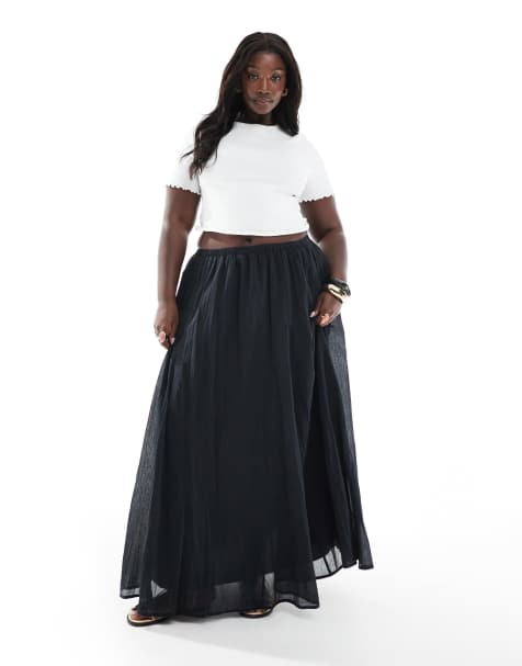 ASOS DESIGN Curve – Svart, klockad maxikjol i bomull - view 1
