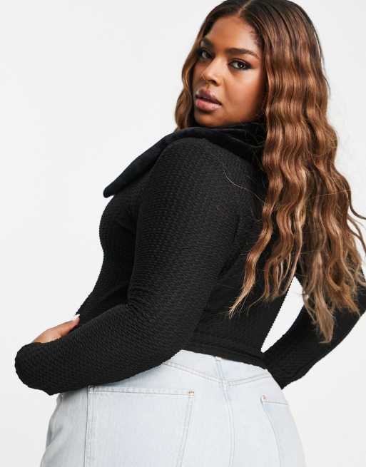 ASOS DESIGN Curve – Svart kofta med fuskpälskrage, 2 av 4