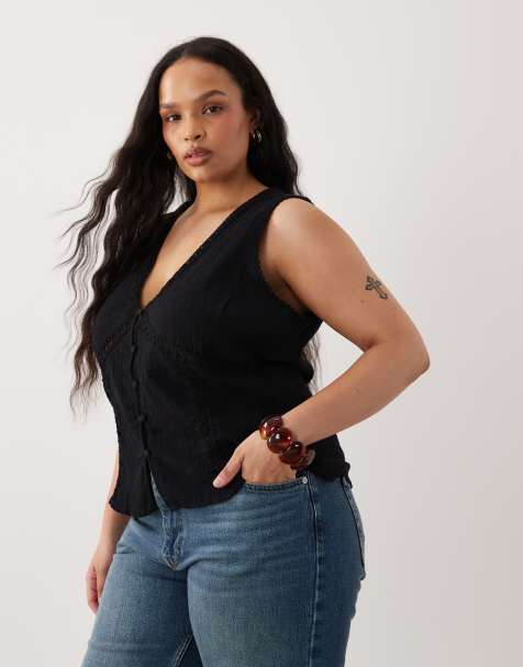 ASOS DESIGN Curve – Svart kostymväst med spetskanter - view 1