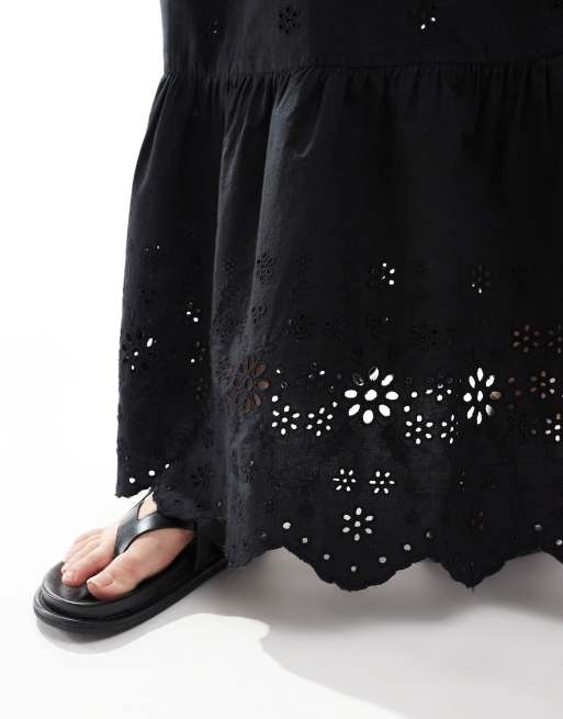 ASOS DESIGN Curve – Svart maxikjol i bomull med utskurna detaljer, 4 av 5
