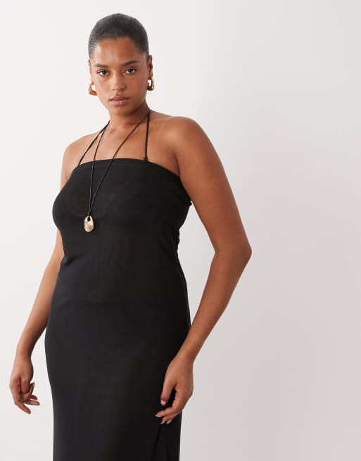 ASOS DESIGN Curve – Svart maxiklänning i skir mesh med bandeau-ringning, 3 av 4