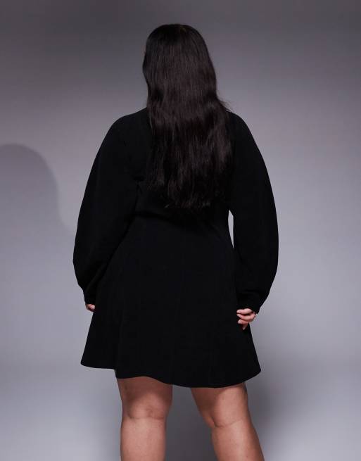 ASOS DESIGN Curve – Svart miniklänning i manchester med kokongärmar, 3 av 4