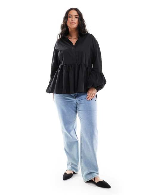 ASOS DESIGN Curve – Svart peplum-skjorta med sänkt midja, 2 av 4