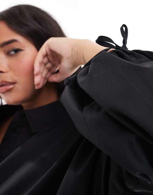 ASOS DESIGN Curve – Svart peplum-skjorta med sänkt midja, 3 av 4