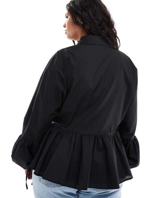 ASOS DESIGN Curve – Svart peplum-skjorta med sänkt midja, 4 av 4