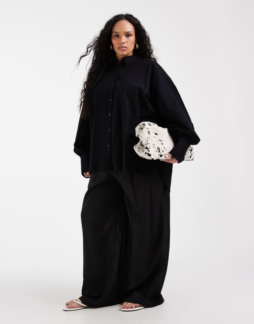 ASOS DESIGN Curve – Svart skjorta i linneliknande tyg, 2 av 4